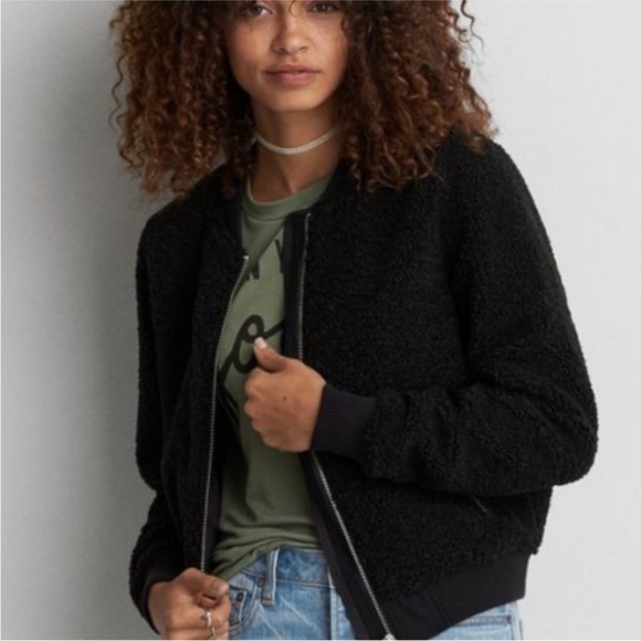 American Eagle Fuzzy Teddy Bomber Jacket - Picture 1 of 3